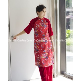 Set áo dài mẹ & bé Hoa Đỏ