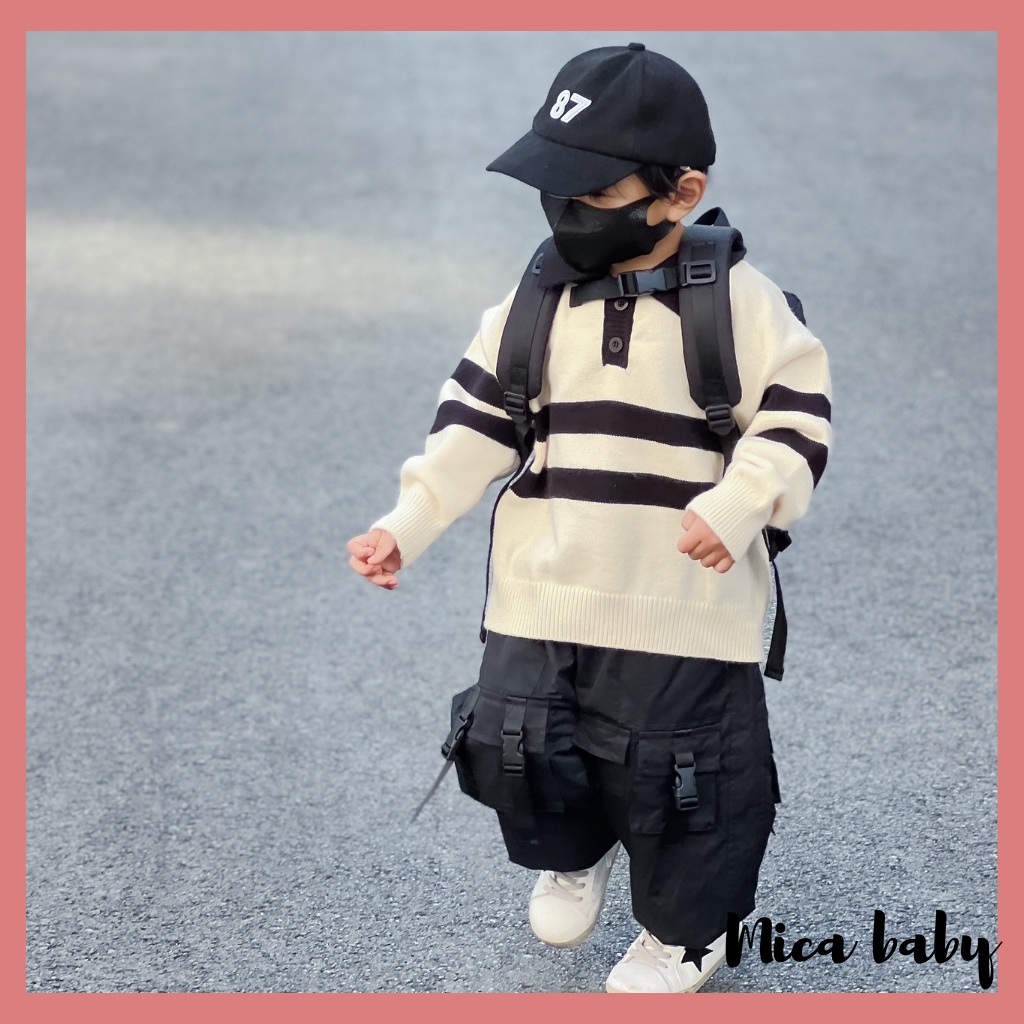 Áo len dệt kim kiểu dáng polo dài tay kẻ sọc phong cách Hàn Quốc đáng yêu cho bé QA63 Mica baby