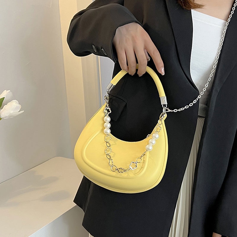 Mischa Túi Đeo Chéo Vai Bằng Da PU Màu Trơn Đính Ngọc Trai Thời Trang