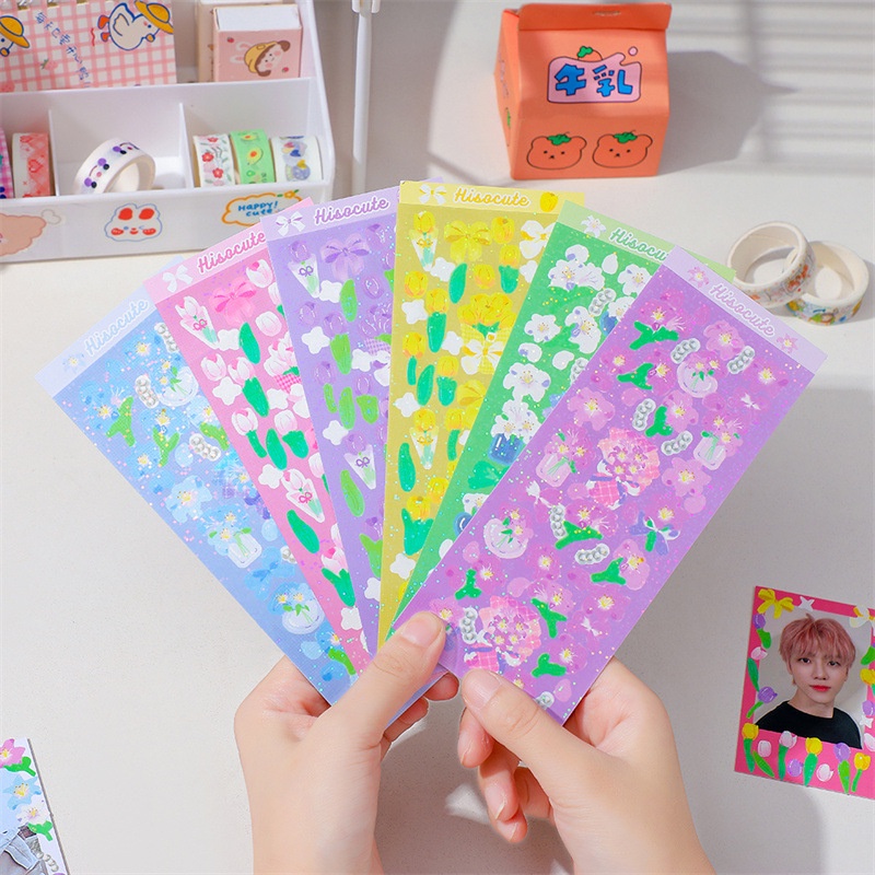 Zanmo hình dán sticker hoa lily hoa tulip kim tuyến lấp lánh decor toploader