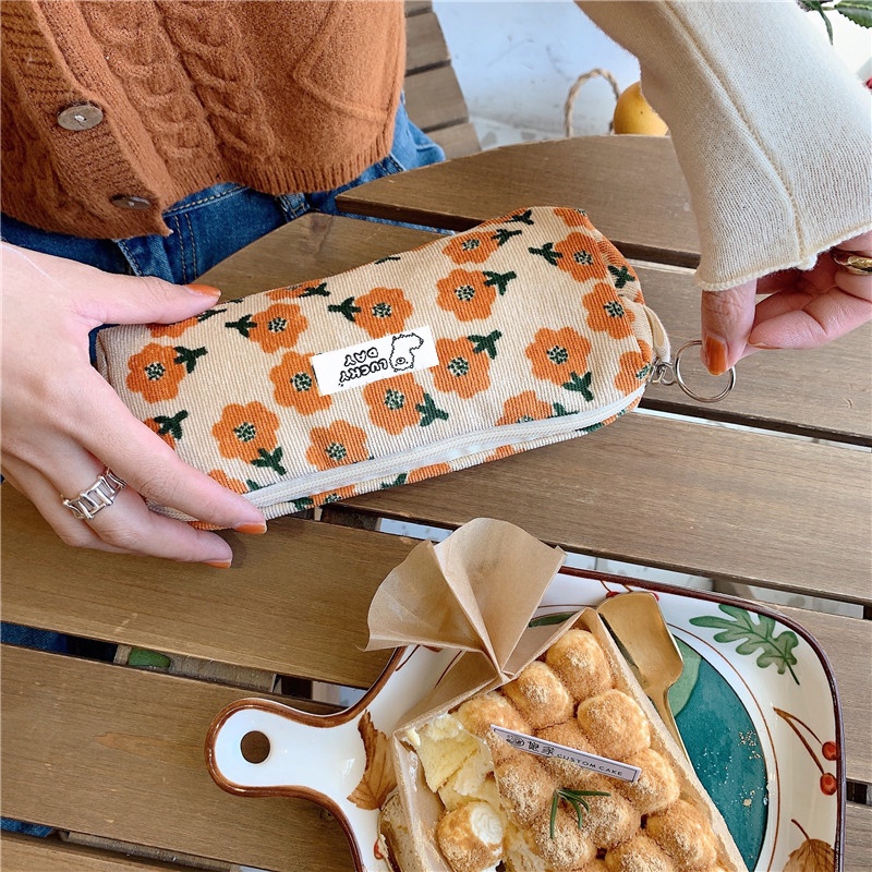 Hộp Bút, Túi Đựng Đồ Make Up Vải Gân Corduroy Bằng Vải Canvas Nhung Kẻ Phong Cách Retro Dành Cho Học Sinh