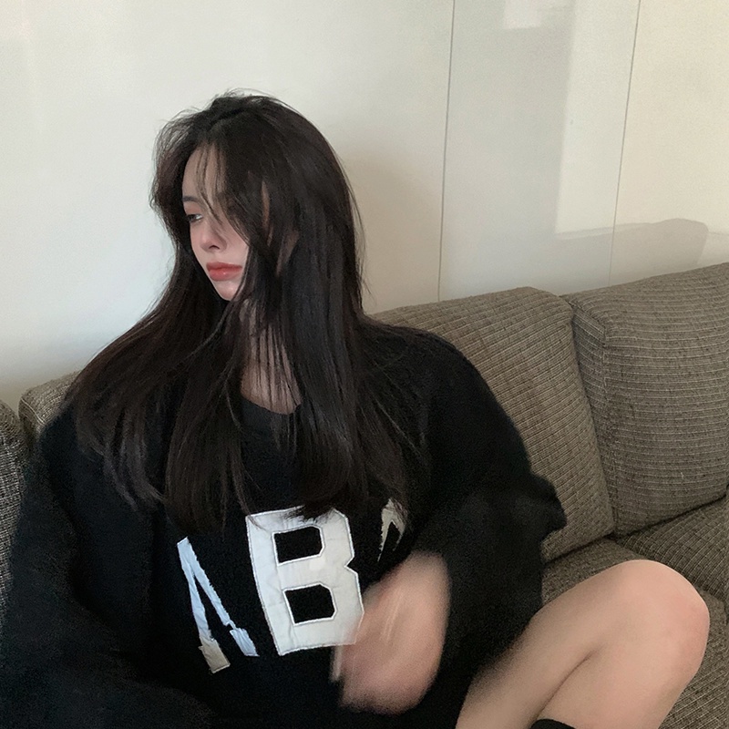 COZOK Áo sweater Tay Dài Dáng Rộng Phong Cách vintage Hàn Quốc