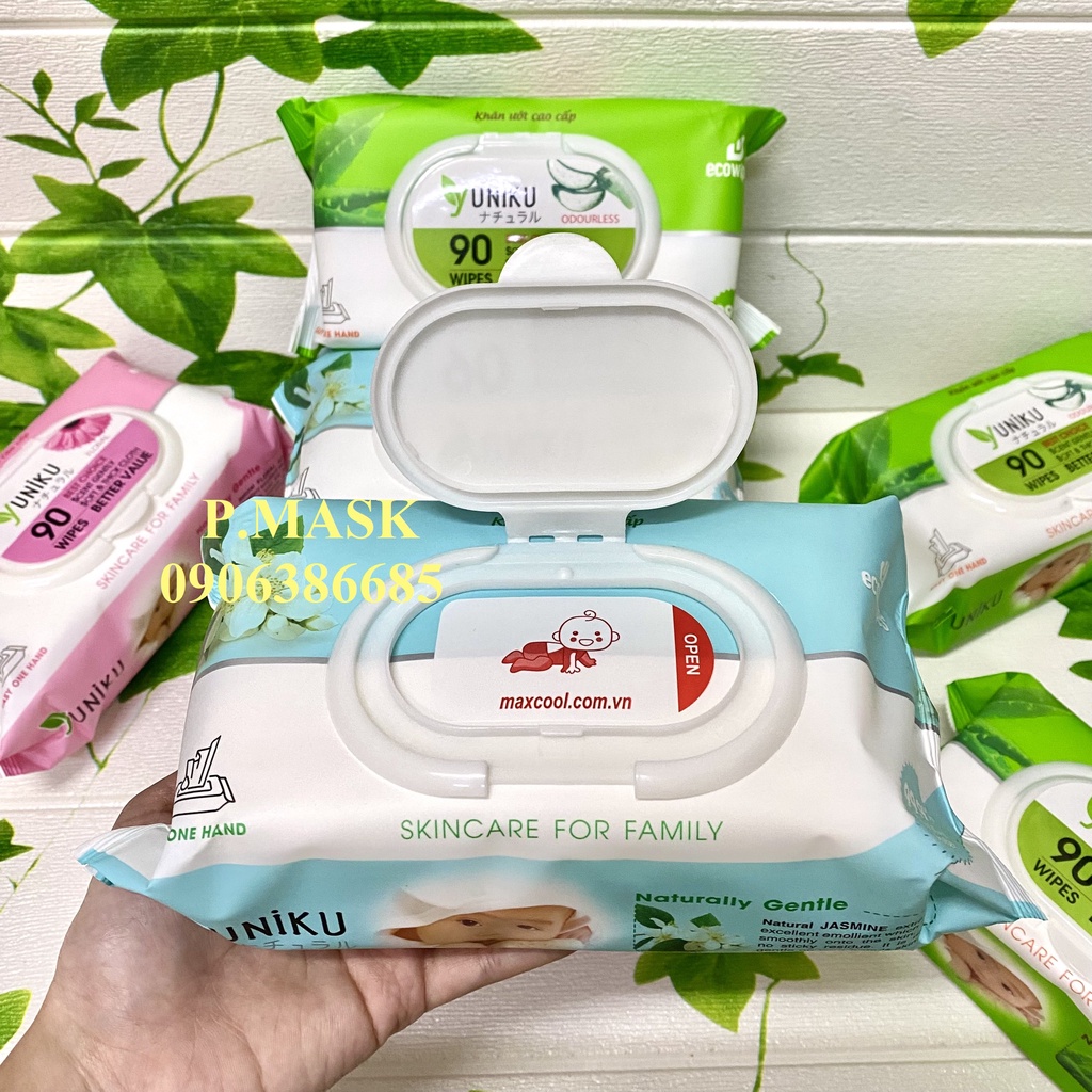 1 GÓI 90 MIẾNG KHĂN GIẤY ƯỚT YUNIKU hương Lài / hương Phấn / không mùi hương - HÀNG CHÍNH HÃNG CAO CẤP chuyên dùng cho b