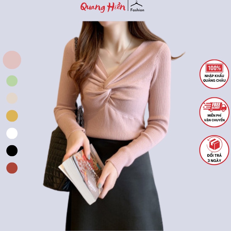 Áo len tăm nữ Quảng Châu xoắn ngực dài tay phong cách Hàn Quốc freesize MS350 (ảnh+video shop tự quay)