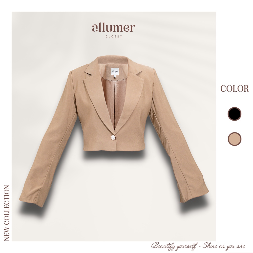 Áo vest nữ dáng lửng Allumer Closet may 2 lớp, lót lụa cao cấp nữ tính, thanh lịch, sang trọng có 2 màu: Da, Đen