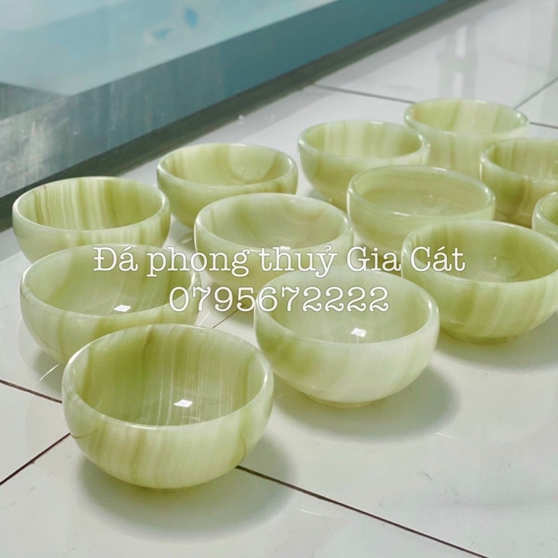 Chén bát đá ngọc onyx xanh pakistan 10cm kiểm định