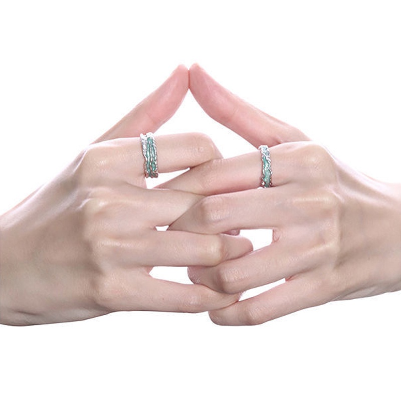 Nhẫn Cặp Thiết Kế Hình Học Màu Xanh Bạc Hà Dễ Thương Có Thể Điều Chỉnh Thời Trang Cho Nữ
