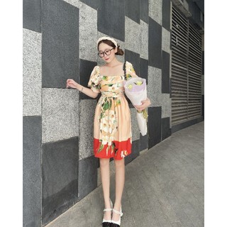 Đầm babydoll lụa in hoa xuất xịn
