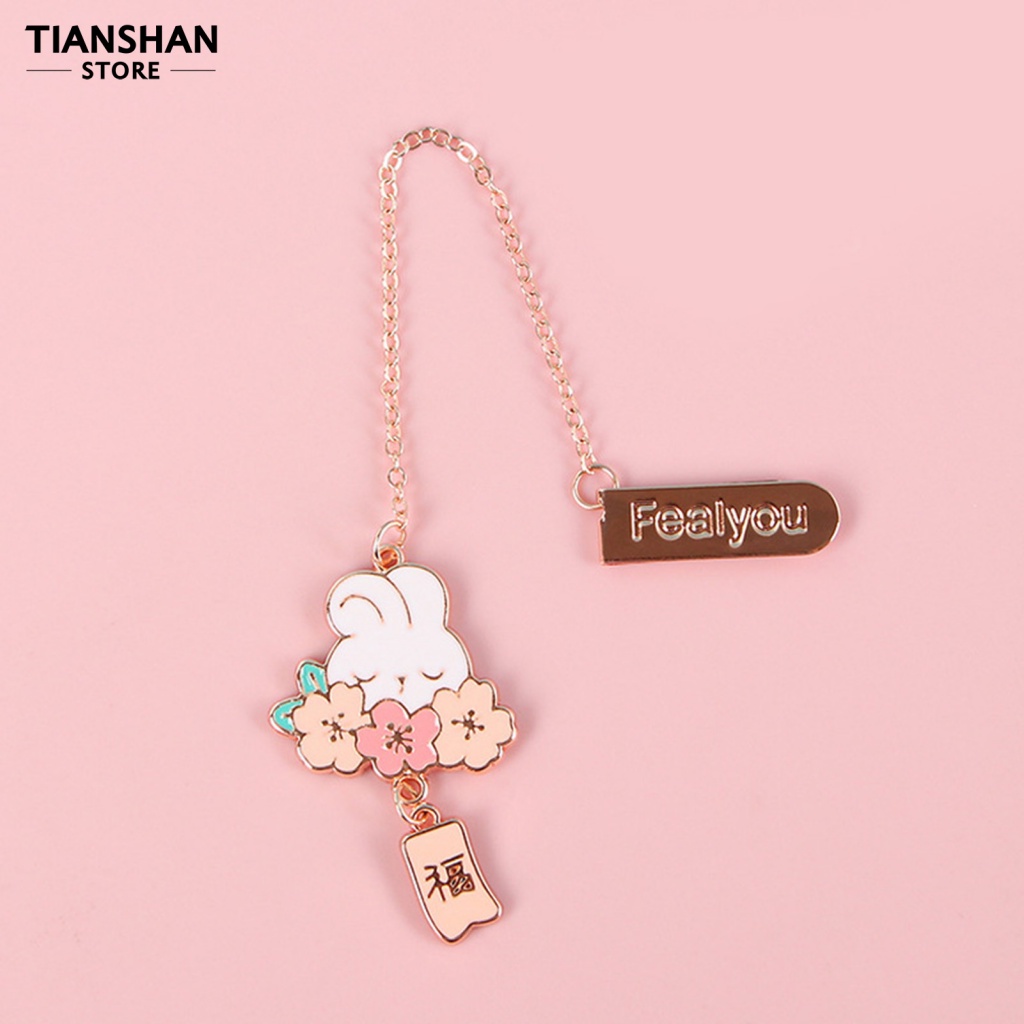 Bookmark Không Phai Hình Thỏ Hoạt Hình Có Dây Xích Màu Sắc Tươi Sáng Trang Trí Trường Học