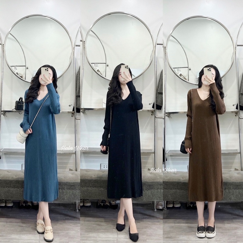 Váy Len Suông cổ tim ( hàng QC ảnh thật shop chụp )