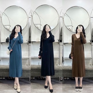 Váy Len Suông cổ tim ( hàng QC ảnh thật shop chụp )