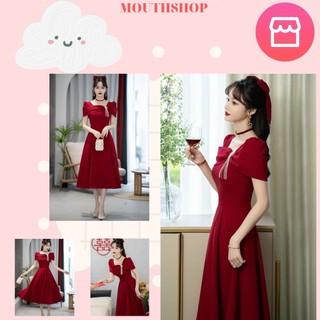 Đầm nhung cứng sang chảnh kèm vòng cổ