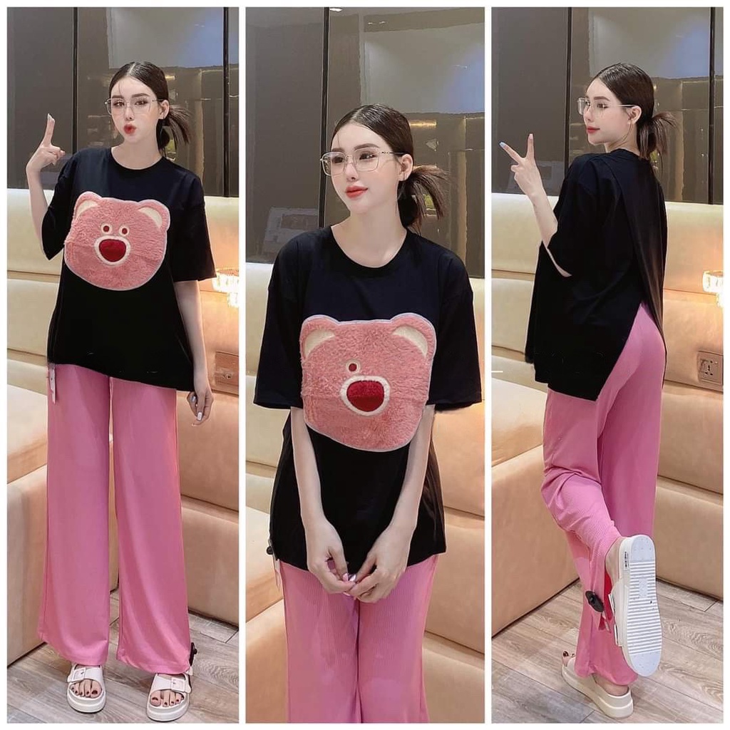 Đồ bộ nữ, bộ thun mặc nhà bigsize đẹp TRUMSI DÀI SUÔNG GẤU XẺ LƯNG