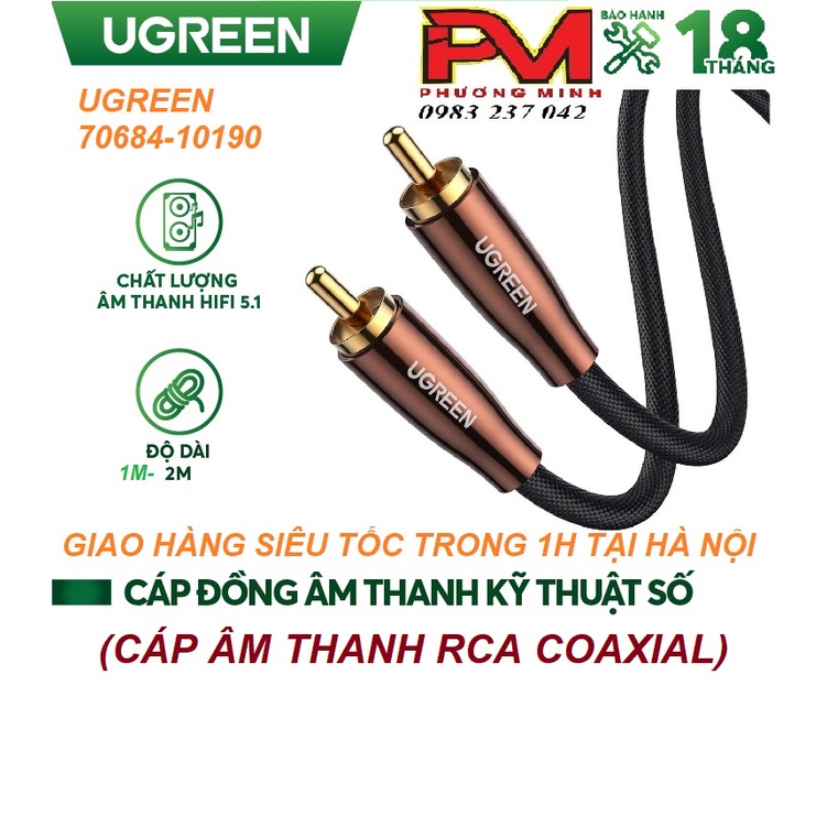 Cáp âm thanh RCA Coaxial dài 1m - 2m  cao cấp Vỏ Đồng màu đen Ugreen 70684 10190 - Hàng chính hãng