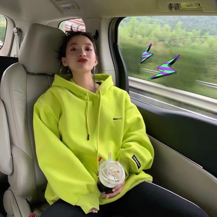 Áo Hoodie Dáng Rộng Màu Xanh Lá Dạ Quang Cỡ Lớn M-5XL Thời Trang Mùa Thu Cho Nam