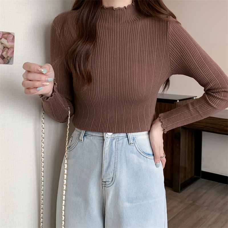 Áo Sweater Dệt Kim Cổ Lọ Tay Dài Màu Trơn Thời Trang Mùa Thu Đơn Giản