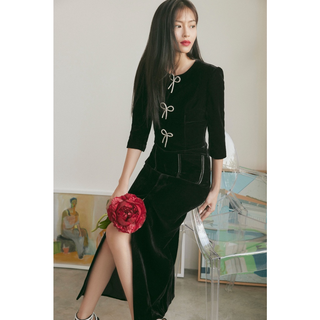 Silk Velvet Long Dress HUONG BOUTIQUE HBV1226