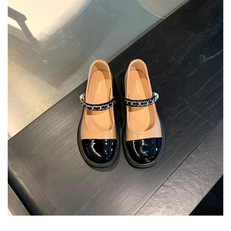 Giày Búp Bê Một Dây Đính Ngọc Trai Màu Sắc Retro Dành Cho Nữ