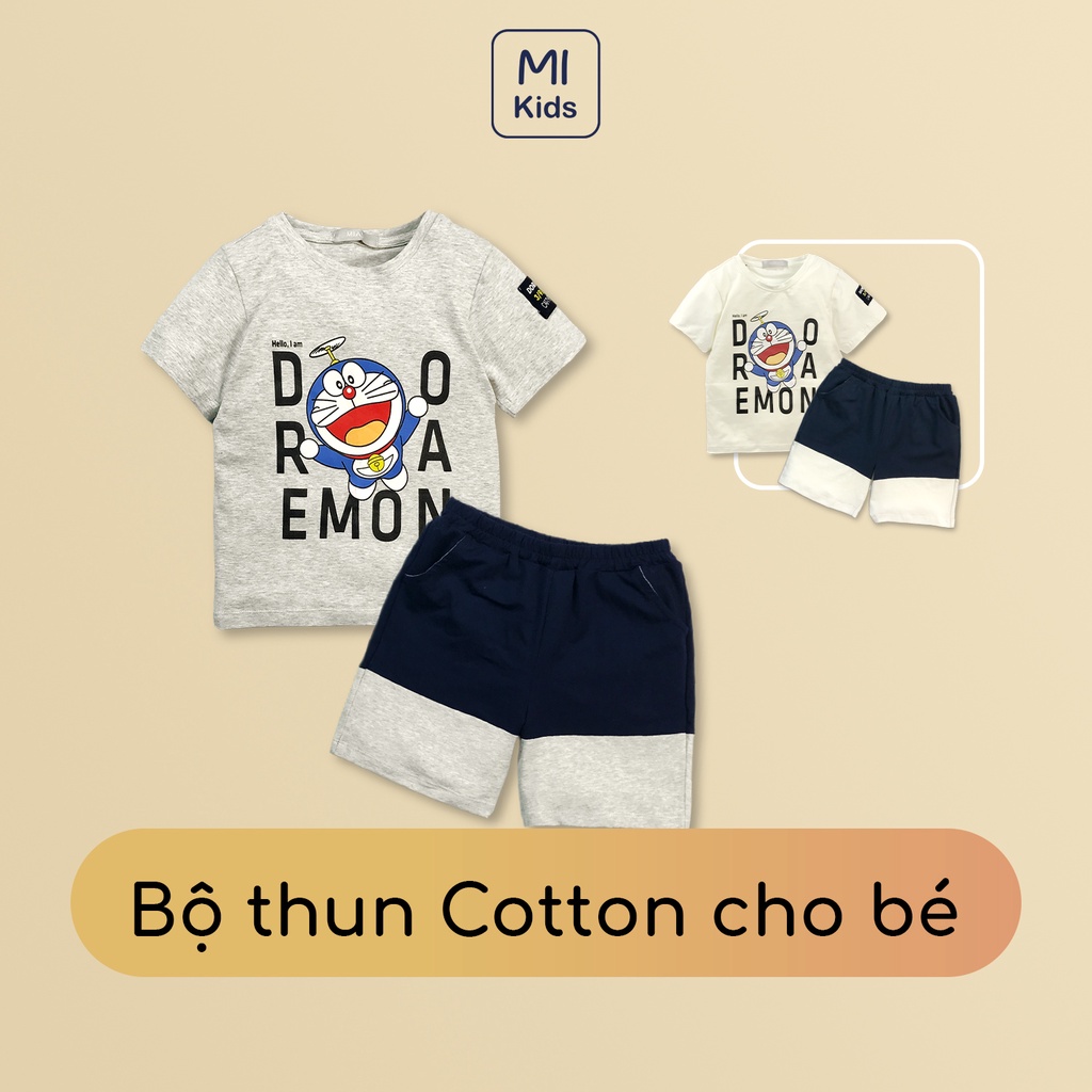 Bộ bé trai quần áo trẻ em In Hình Doraemon đáng yêu, Thun Cotton Mềm mịn mát full size Cho Bé Đến 55Kg