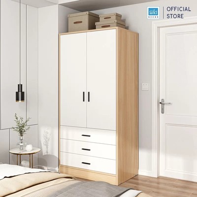 [Chỉ giao lắp tại TP.HCM] Tủ Quần Áo Gỗ SIB Decor Nhiều Ngăn Đa Năng Màu Trắng Phối Vân Gỗ Sồi Hiện Đại TA09