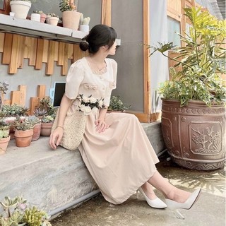 Set váy kem nơ áo (kèm hình thật)