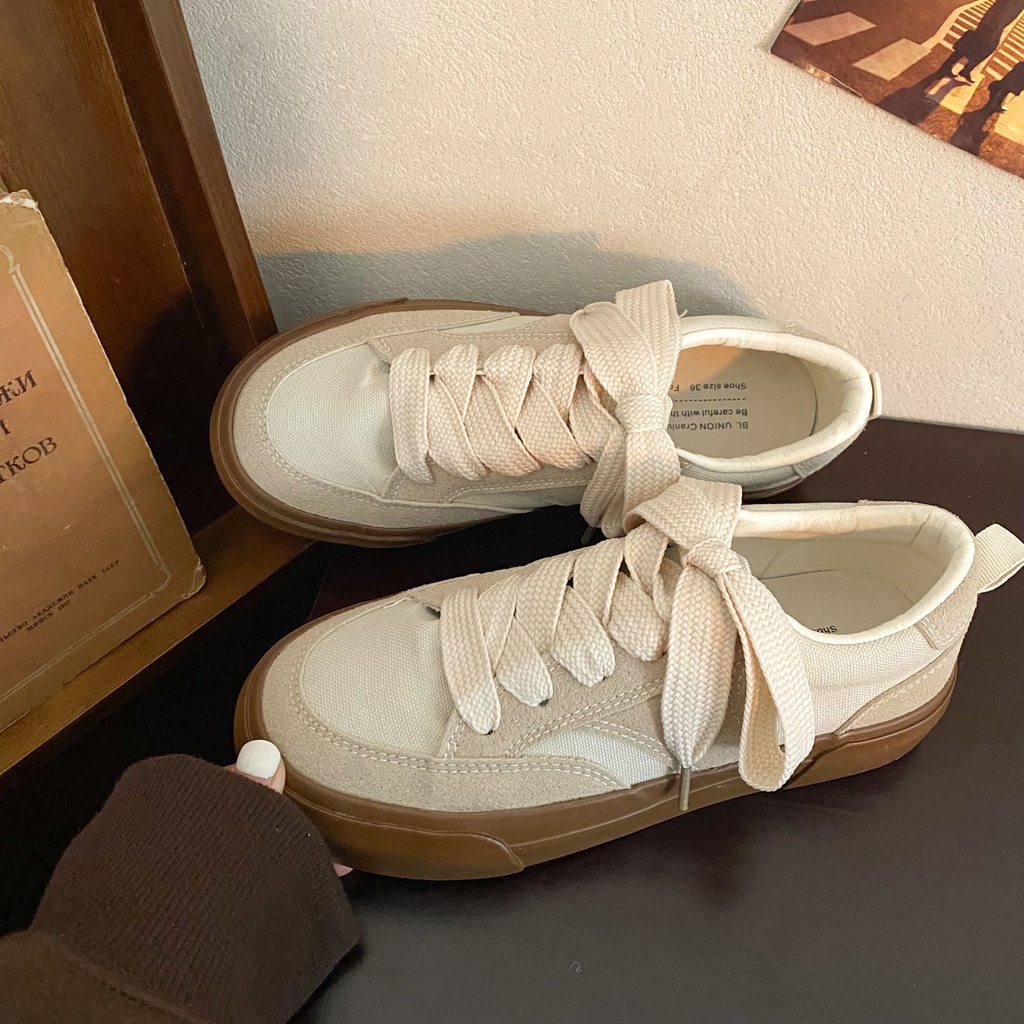 2023 Giày Vải Canvas Đế Dày Màu Trắng Phong Cách Thời Trang Mới Dành Cho Nữ