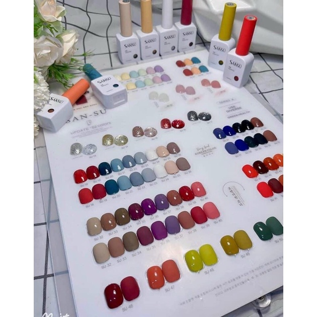 Set sơn gel Sansu  52 màu Hàn Quốc tặng kèm 2 bảng màu và base top