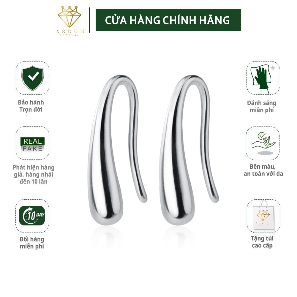 Khuyên tai bạc Ý s925 bóng giọt nước E7347- AROCH Jewelry