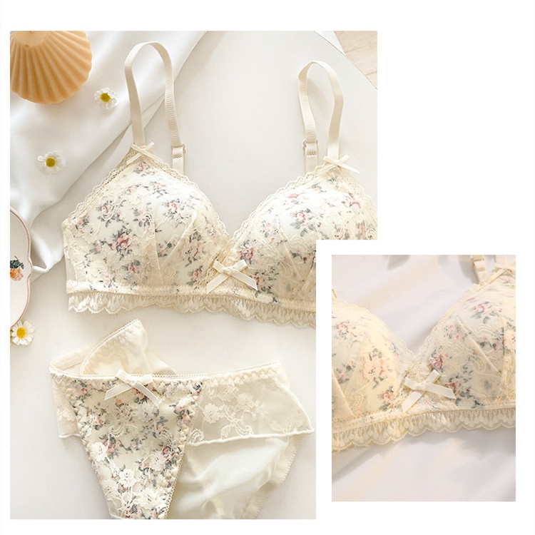 Áo Lót Nâng Ngực Không Gọng Mềm Mại Thoải Mái Phối Ren Nơ Đáng Yêu Cho Nữ