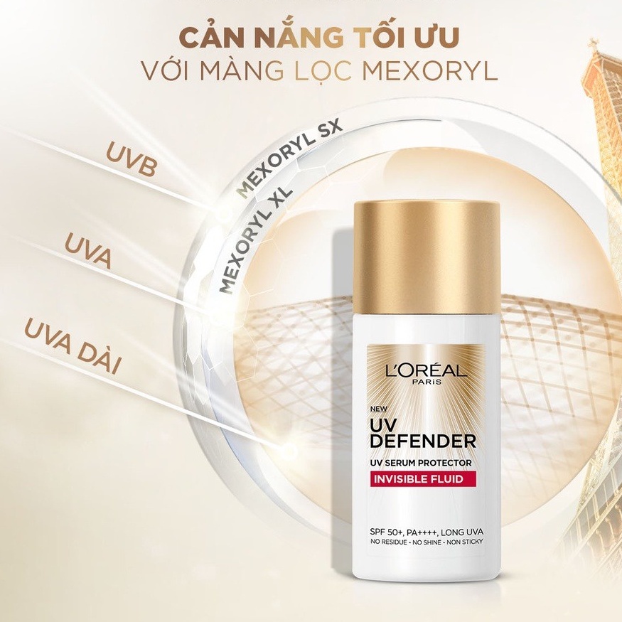 Kem Chống Nắng Mịn Nhẹ, Bảo Vệ Da, Chống Lão Hóa L'Oreal Paris UV Defender Serum Protector SPF 50+/PA++++ 50ml