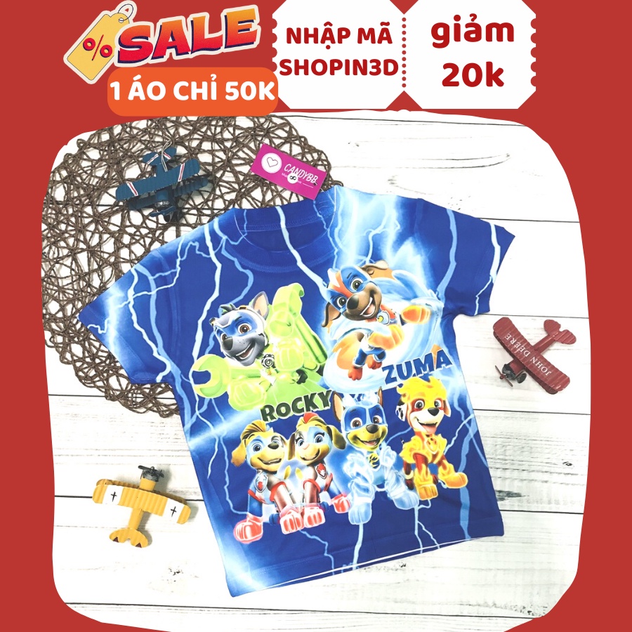 Áo thun bé trai và bé gái in 3D hình Đội chó cứu hộ Paw Patrol, Áo thun mềm, mịn, thấm hút mồ hôi cho bé từ 10 - 50kg