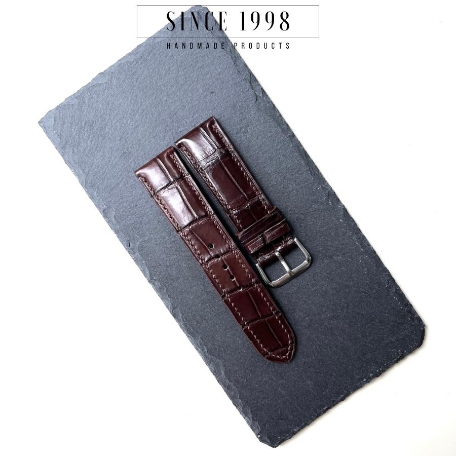 Dây Đồng Hồ Da Cá Sấu Nam 20mm 22mm, Da Thật, Handmade, Chống Nước, Chính Hãng, Màu Nâu, Bảo Hành 12 Tháng