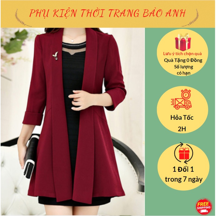 Áo khoác cardigan dáng dài cổ bẻ vải diva thời trang hàn quốc co giãn 4 chiều, 2 áo tặng phụ kiện đính kèm cài ngực