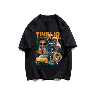 Áo thun unisex POFLORET dáng rộng ngắn tay in ngôi sao bóng rổ cổ điển thời trang cao cấp