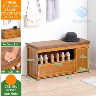 Kệ để giày dép gỗ tre kiêm ghế ngồi tiện lợi - có ngăn chưa đồ hàng nhập khẩu