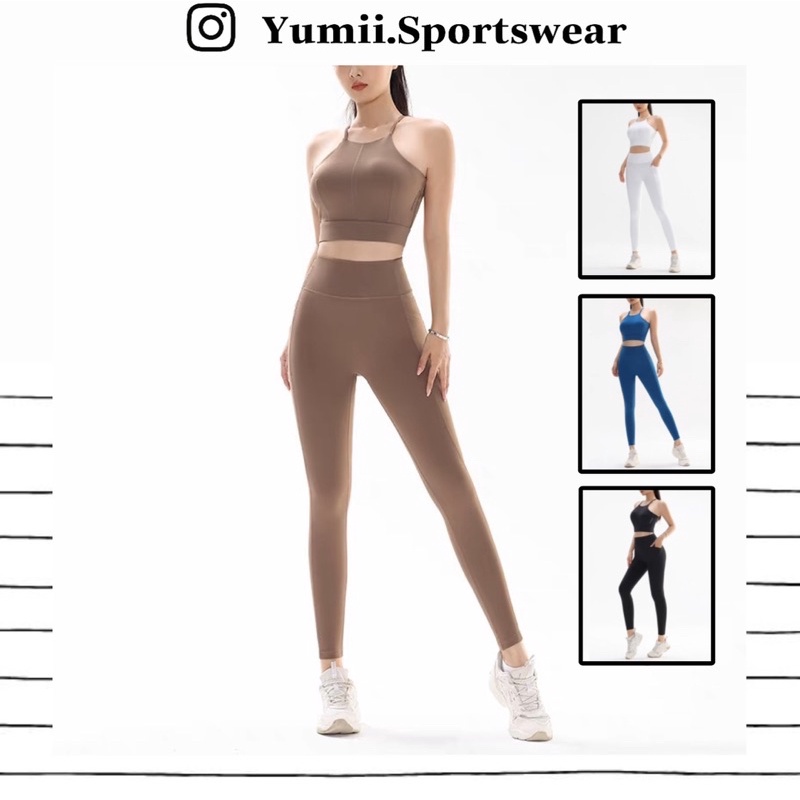 Bộ Quần Áo Thể Thao Tập Gym Yoga Nữ - Set Đồ Thể Thao Dài Áo Bra Cổ Yếm, Chất Thun Polly Mềm, Co Dãn ( Sẵn Mút)