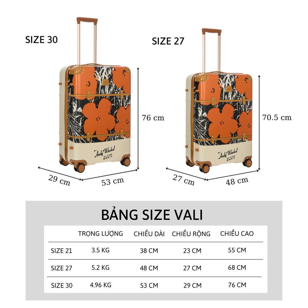 Vali kéo du lịch BRIC’S x Andy Warhol – Fiore Arancio size 21/27/30" siêu bền, dễ lau chùi, chống thấm nước