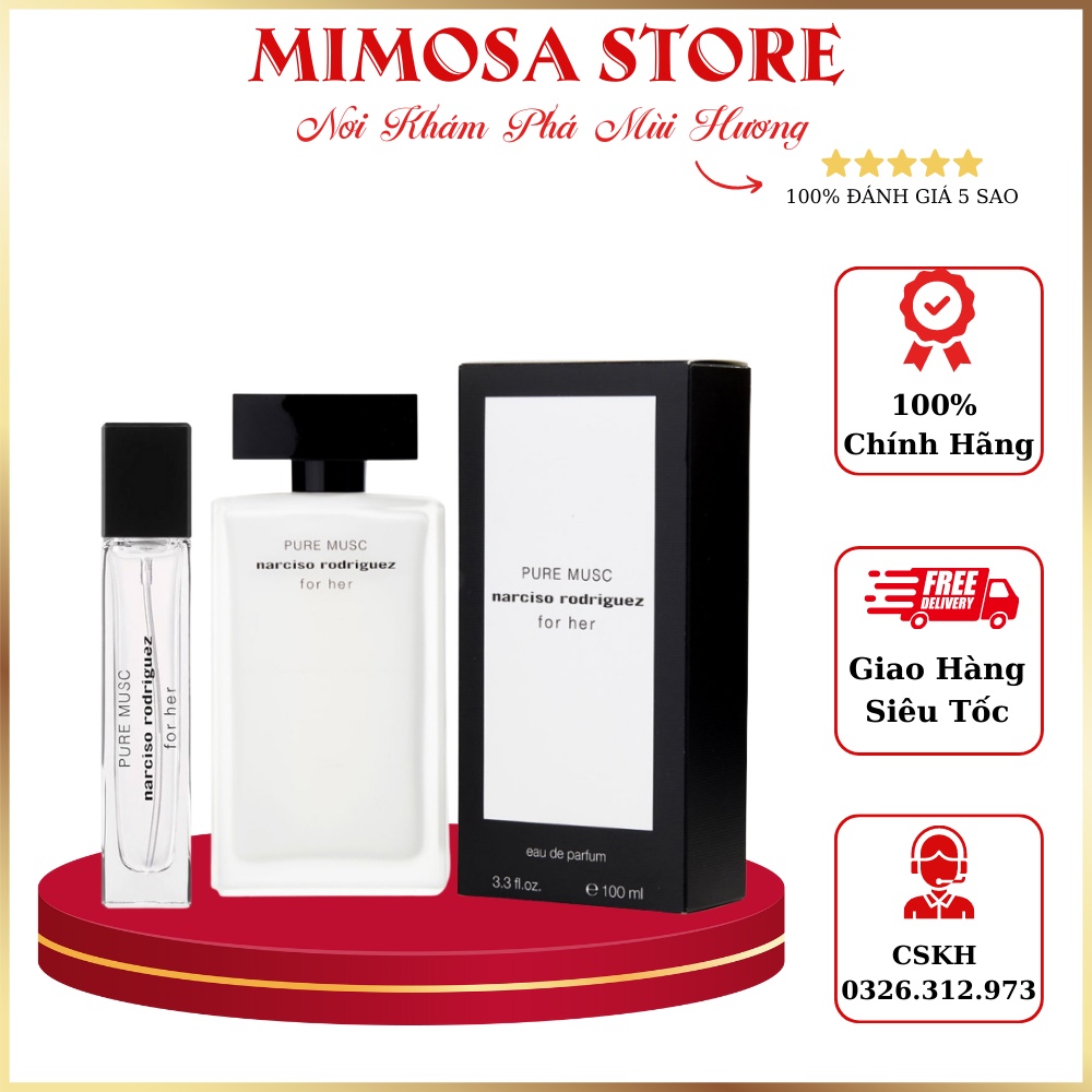 Mẫu Thử 10ml Nước Hoa Nữ Nar Trắng Narciso Rodriguez For Her Pure Musc Chiết