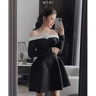 Bigsize Đầm trễ vai cổ yếm kèm tag hoa 55-95kg