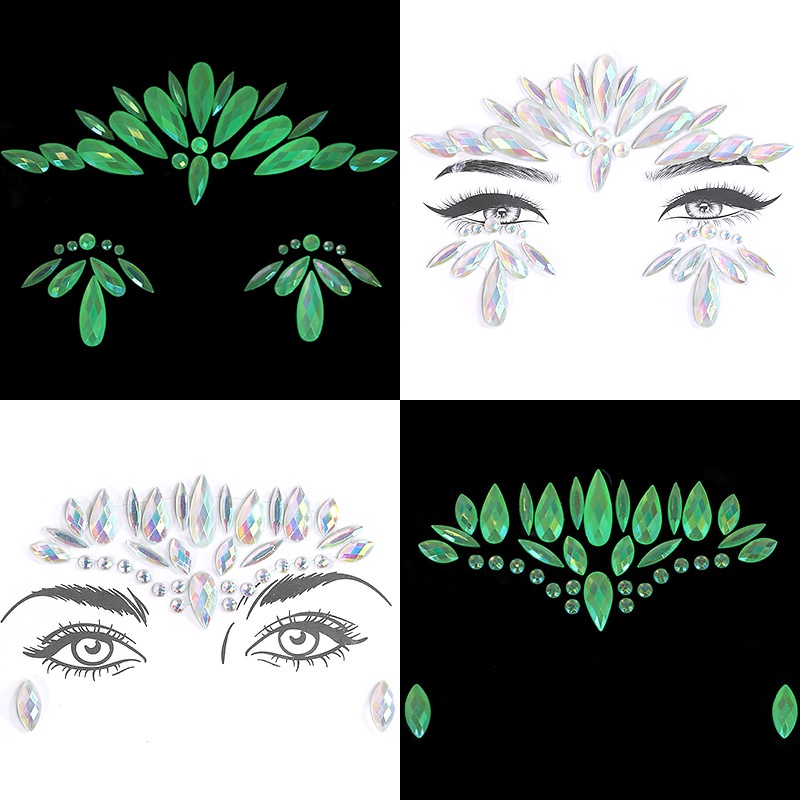 Miếng Dán Trang Trí Mặt Và Lông Mày Họa Tiết Kim Cương Phát Quang Độc Đáo