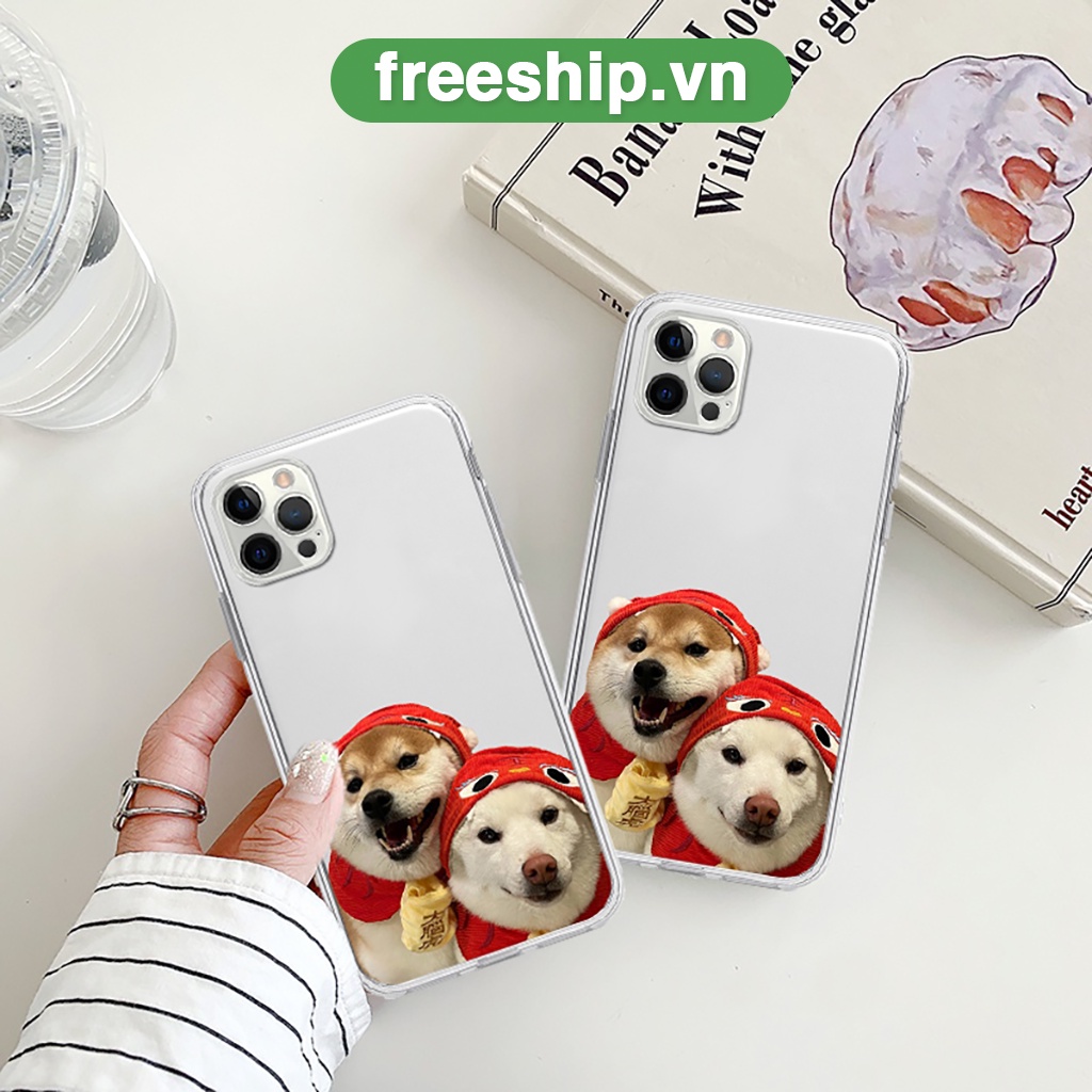 Ốp điện thoại iphone cặp đôi chó mũi dài mũ đỏ cute cạnh vuông cho 6/6splus/7/7plus/8/8plus/x/xr/xs/11/12/13/14/pro/max
