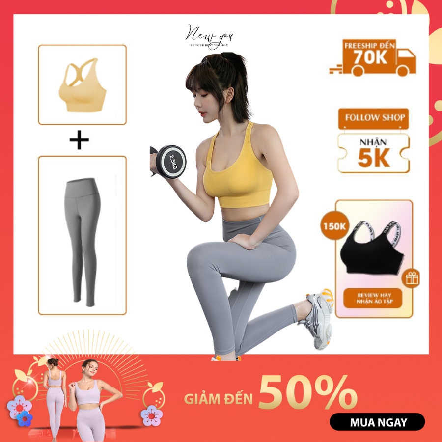 Bộ Quần Áo Tập Thể Thao Gym Yoga Aerobic Xe Đạp Nữ NEWYOU -Thun 3D, Lưng Áo Hình Cánh Bướm-SET2