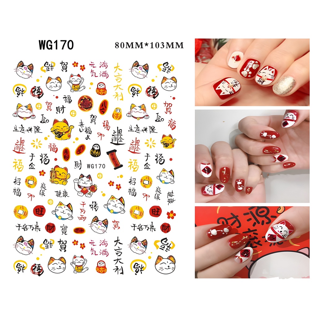 Sticker Mèo May Mắn Tết 2023 | Sticker Nail 3D Dán Móng
