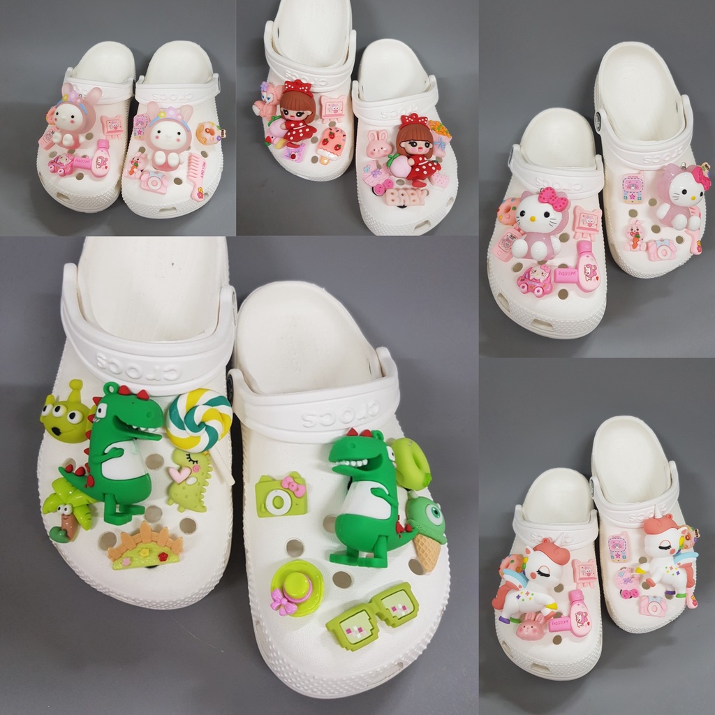 Combo sục crocs classic cho bé trai bé gái màu trắng, giày clog kid nam( tặng kèm chip đèn nháy)