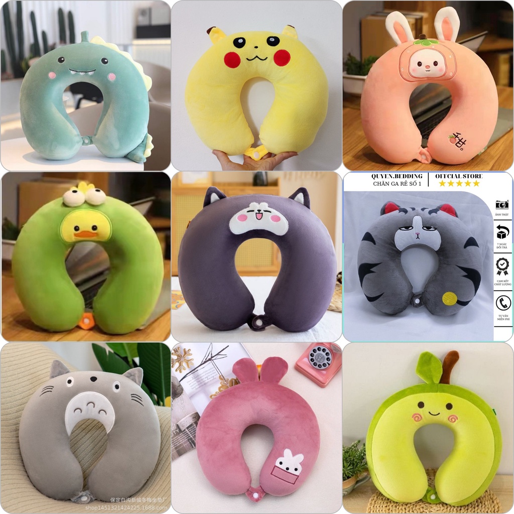 Gối Chữ U Kê Cổ Cao Su Non Gối Kê Cổ Thỏ, Mèo, Khủng Long Totoro Siêu Đáng iu