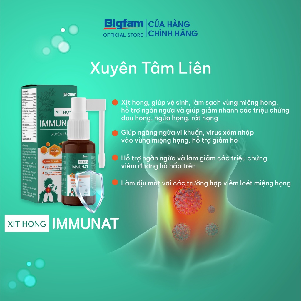 Xịt họng keo ong IMMUNAT Bigfam hỗ trợ giảm ho an toàn cho trẻ nhỏ và phụ nữ mang thai 30ml