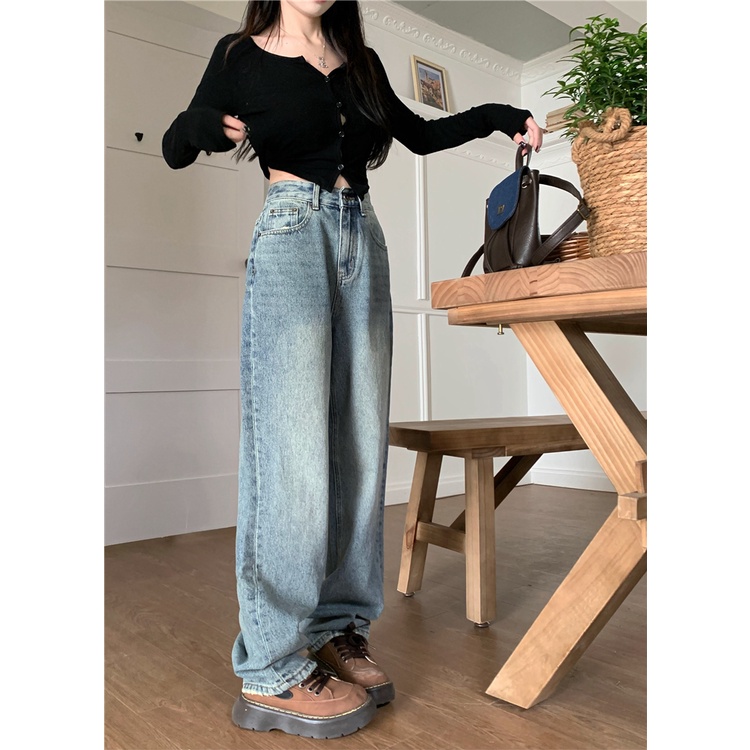 Quần Jeans Nữ Lưng Cao Ống Rộng Thời Trang Hàn Quốc Cá Tính