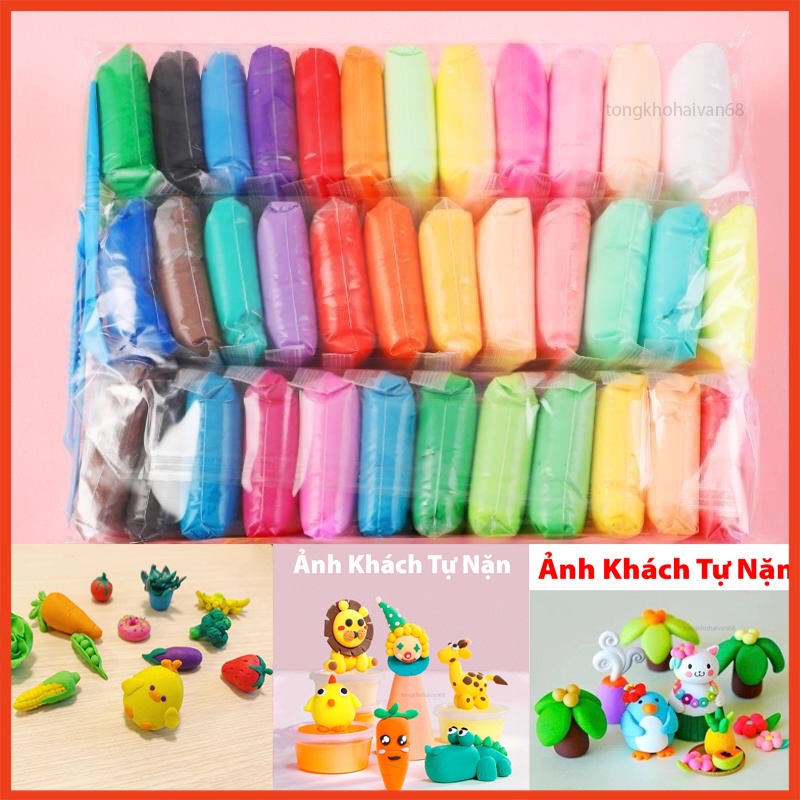 Đất Sét Tự Khô Set 12,24,36 Gói Đủ Màu, Đất Nặn An Toàn Cho Bé Tạo Hình Dễ Dàng Siêu Nhẹ Hàng Cao Cấp