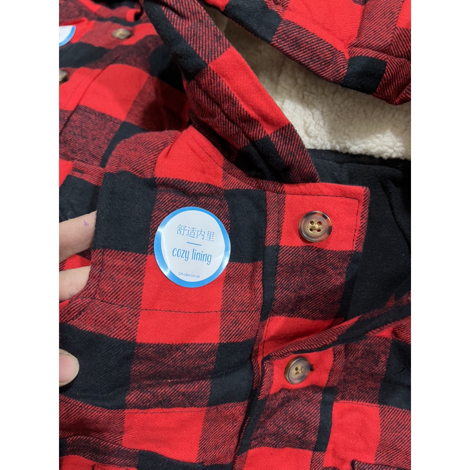 Áo khoác gile kẻ đỏ mũ lót lông cừu, thân lót nỉ ấm