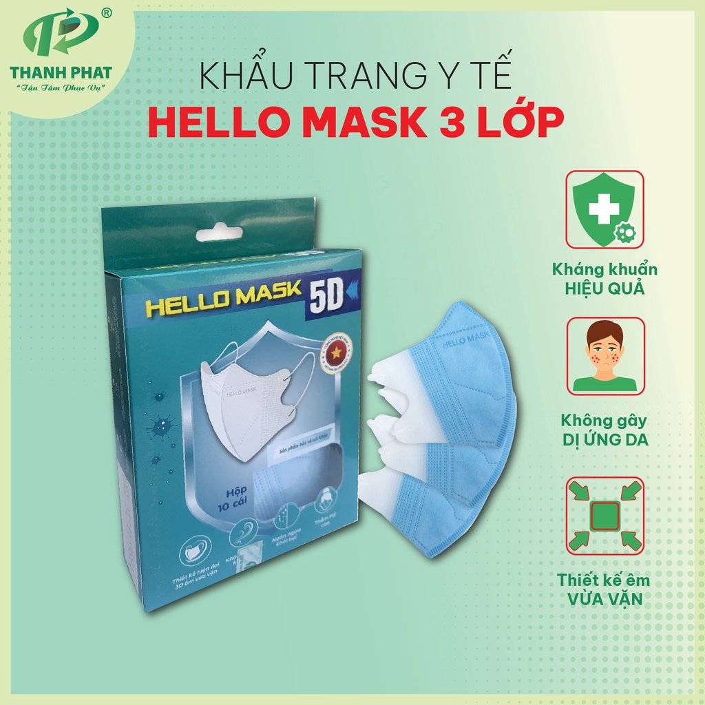 Khẩu Trang Cao Cấp HELLO MASK 5D Giúp Ngăn Khói Bụi 10 Cái